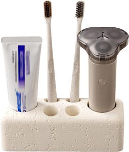 YONGYE Portaspazzolini in Travertino Naturale a 6 Scomparti, Organizzatore <span class=keywords><strong>per</strong></span> Spazzolino Elettrico e Dentifricio, Moderno Antiscivolo Premium <span class=keywords><strong>per</strong></span> <span class=keywords><strong>Bagno</strong></span> - Product Image 1