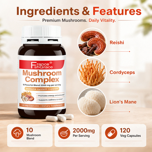Fabricant OEM de compléments alimentaires à base de champignons Shecome, stimulant la santé du cerveau, l'énergie et la vitalité pour adultes, capsules de complexe de champignons - Product Image 2