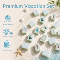 Tuiles de Mahjong en Acrylique Design Océan avec Dos Nacré Ondulé et Motif Hippocampe pour Événements en Bord de Mer et Fêtes Estivales
