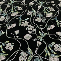 Tissu en velours brodé à motif floral avec des perles de sequins, polyester, écologique, de luxe, pour vêtements et textiles d'ameublement, en stock