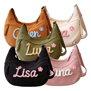 Bolso Bandolera Personalizado con Nombre, Bolso de Hombro de Pana Personalizado <span class=keywords><strong>para</strong></span> Mujer, Bolso Tote con Correa Ajustable <span class=keywords><strong>para</strong></span> Uso Diario, Viajes, Compras - Product Image 1