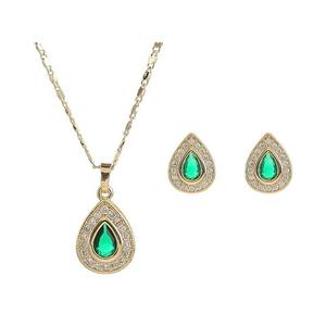 Ensemble de bijoux fleur et goutte d'eau plaqué or 18 carats, collier et boucles d'oreilles tendance en alliage de cuivre, nouvelle collection - Product Image 2