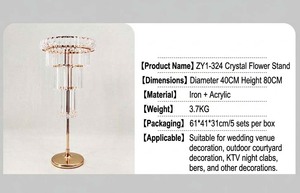 Support à fleurs de mariage en métal doré de luxe, centre de table en forme de lustre à 3 niveaux avec pendentifs en cristal acrylique pour la décoration d'événements et de fêtes - Product Image 5