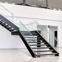 Escalier à poutre simple en acier inoxydable en forme de L, élégant escalier industriel en métal