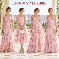 Robe longue en mousseline à imprimé floral pour femme, avec corsage froncé, manches volantées et col cœur, coupe trapèze, idéale pour les occasions spéciales.
