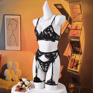 Reggiseno di fantasia di lusso <span class=keywords><strong>romantico</strong></span> ricamo di piume Sexy intimo Lingerie Set erotico trasparente reggiseno e mutandine 4 pezzi - Product Image 3