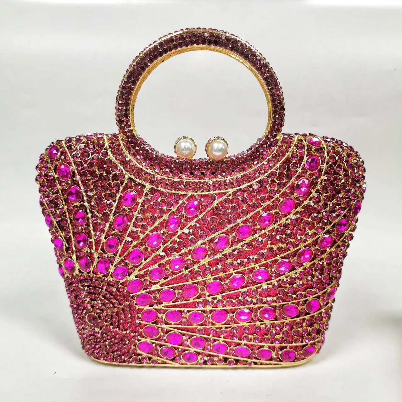 Amiqi MRY117 pochette de soirée de luxe avec pompon et diamants chaîne anneau en métal poignée cristal brillant seau sacs de soirée pochette