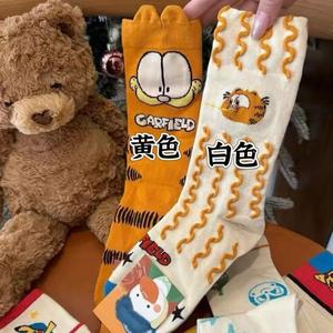Chaussettes amples Garfield pour femmes, jaunes et blanches, motif dessin animé, mi-mollet, respirantes, absorbant la transpiration, pour jeunes - Product Image 3