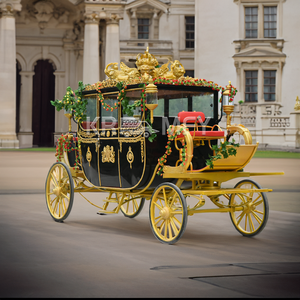 Calèche à Chevaux à Quatre Roues Noire pour Mariage, Calèche Royale Tirée par des Chevaux, Calèche de Mariage - Product Image 2