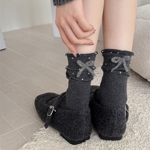 Calcetines de algodón elásticos con lazo y puño enrollado de color liso con lunares, estilo <span class=keywords><strong>Huf</strong></span> apilado para mujer, 2026 CE - Product Image 1