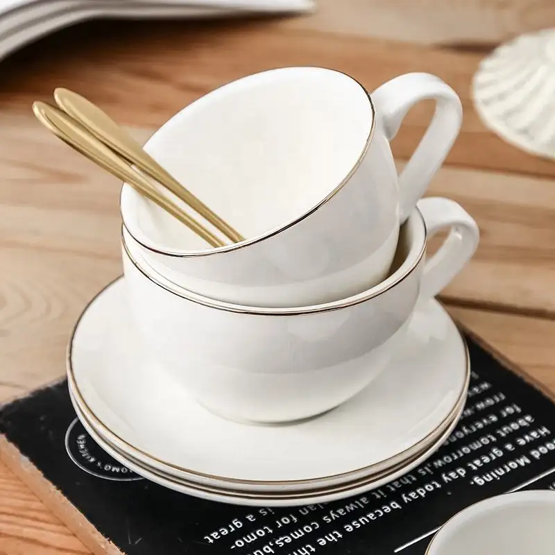 Groothandel 80Ml Latte Art Cappuccino Bone China Keramische Koffie Kop En Schotel Met Gouden Rand