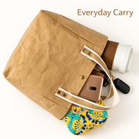 Sac fourre-tout en papier kraft lavable avec poignées en coton et fermeture à pression pour le shopping, le déjeuner et le transport quotidien