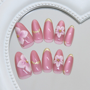 Ongles Press-On Élégants Rose Œil de Chat 30 Pièces Amande Magnétiques Scintillants en ABS <span class=keywords><strong>Faux</strong></span> Ongles 3D Fleur Or Métallique Qualité Salon - Product Image 2