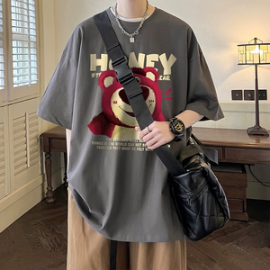 <span class=keywords><strong>เสื้อ</strong></span>ยืดพิมพ์ลายหมีสีชมพูสำหรับผู้ชาย สไตล์ฮาราจูกุ แขนสั้น ทรงโอเวอร์ไซส์ ผ้าเนื้อหลวม น้ำหนักผ้า 220 กรัม <span class=keywords><strong>ราคา</strong></span>ขายปลีก 2 ดอลลาร์ - Product Image 2