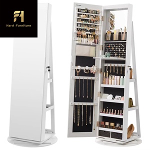 Armadio Portagioie Girevole a 360° Contemporaneo con Luci LED, Specchio Multifunzionale con Serratura per Soggiorno o Appartamento - Product Image 1