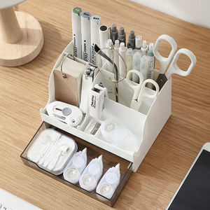 Organisateur de bureau blanc au design tendance avec porte-stylos et tiroir, solution de rangement multifonction pour le bureau (vente en gros) - Product Image 1