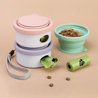 Gamelle de voyage portable 3-en-1 pour chien : gobelet en silicone, rangement pour nourriture, support pour sac à déchets, bol pliable pour usage extérieur – Fournitures pour animaux de compagnie
