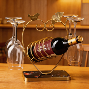 Customized <b>Table</b> Decorative Antique Wine Rack Single Champagne Beer Bottle Holder and Wine Glass Stand - Product Image 1