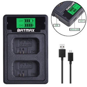 Chargeur double USB LCD BATMAX NP-FW50 NP FW50 NPFW50 avec port Type <span class=keywords><strong>C</strong></span> pour Sony Alpha A6500 A6300 A6000 A5000 A3000 <span class=keywords><strong>NEX</strong></span>-<span class=keywords><strong>3</strong></span> A7R etc. - Product Image 1
