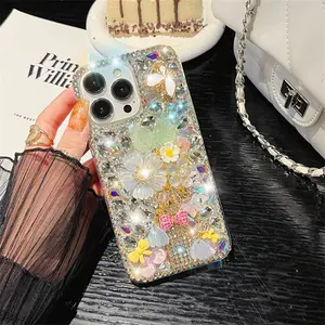 Luxe Mode Girly Parfum Fles Bloem Diamant Acryl Telefoonhoesje Voor Iphone 13 14 15 Pro Max Kristal Beschermhoes