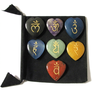 Heart-Shaped Agate Gemstone <b>Set</b> Sanskrit Symbols Handmade Polished <b>Crystals</b> Art Collectible Feng Shui Theme Wholesale <b>Chakra</b> - Product Image 1