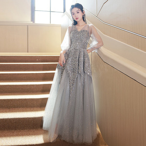 Buy Silver Gray Evening Dress Plus-Size Friendly & Luxury Rhinestone |  Alibaba.com