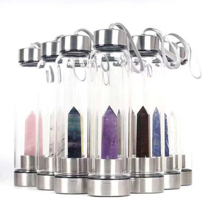 Bouteille d'eau en <span class=keywords><strong>cristal</strong></span> d'énergie de guérison avec Logo personnalisé, bouteille d'eau en verre de bambou en verre d'or Rose, bouteille d'eau en <span class=keywords><strong>cristal</strong></span> - Product Image 1