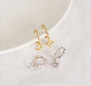 Wholesale Mini Huggie Hoop <strong>Earrings</strong> Starburst Crystal Gold Plated <strong>Dangling</strong> CZ Micro Pave <strong>Sterling</strong> <strong>Silver</strong> Moon Star Drop <strong>Earrings</strong> - Product Image 5