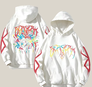 Sudadera con Capucha Oversize para Hombre, Blanca, de Algodón, Estilo Urbano, con Bolsillos, Diseño Estampado, Corte Regular, Transpirable, Tejida, para Otoño - Product Image 1