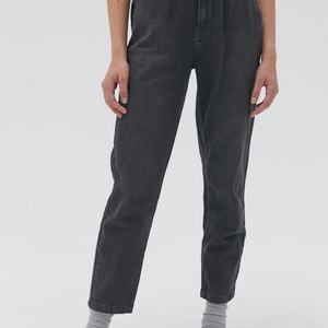 Pantalones de mezclilla tipo harem para mujer, de cintura alta, con cremallera, elásticos, negros, suaves, estilo mom, hasta el tobillo, al por mayor - Product Image 2