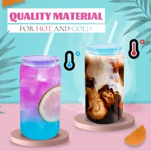 8 pieces cheap hot sale heat resistant 16 oz Can Shaped Glass Iced Coffee Cups with Lids and Straws