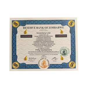 Banconota Commemorativa del Banca Centrale dello Zimbabwe con Numero di Serie Cinquanta, Certificato da Collezione Nyango Container - Product Image 2
