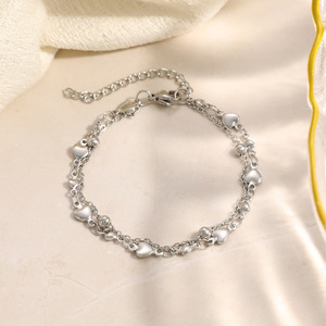 Pulsera de Cadena de Corazones de Acero Inoxidable, Doble Capa, Apilable, Joyería para Mujer, Accesorio de Moda - Product Image 2