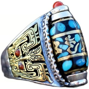 Nuovi Arrivi: Anello Tibetano Personalizzato a Nove Occhi con Motivo Retrò Kuiniu Dapeng Gluttony e Sei Anelli - Product Image 5