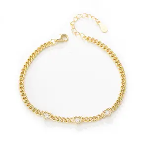 OUXI Luxury Cubic Zirconia 925 Sterling Silver Gold plated Bracelet Adjustable Charm Bracelets for Women Fashion Jewelry