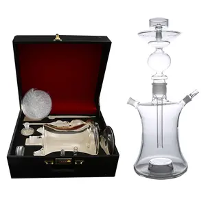 Groothandel Draagbare Alle Glazen Led Waterpijp Narguil Shisha Met Reizen Lederen Lock Bag