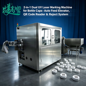 Machine de marquage laser UV à double tête pour codes QR de bouchons de bouteilles intérieurs et extérieurs, avec alimentation automatique, lecture de codes par ascenseur et rejet - Product Image 2