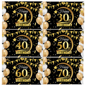 Black And <b>Gold</b> Birthday <b>Backdrop</b> 100x150cm Rectangle Digital Printing For Party Photo Props - Product Image 2