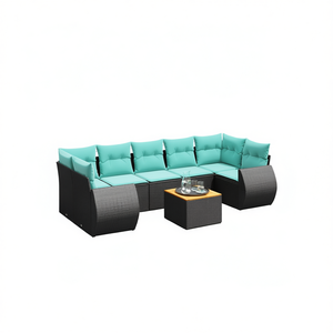 Ensemble de canapés de patio en polyrotin noir moderne avec coussins, mobilier d'extérieur pour 8 personnes, design contemporain - Product Image 1