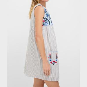 Nuevo Vestido Casual de Verano a Rayas con Bolsillos Delanteros, Sin Mangas, Bordado Floral, para Mujer - Product Image 3
