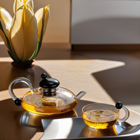 Nouvelle carafe à café en verre transparent avec couvercle noir, résistante à la chaleur, épaissie, pour usage domestique, avec filtre, pour la préparation du thé.