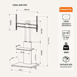 Soporte de <span class=keywords><strong>TV</strong></span> Universal Giratorio e Inclinable para Piso, Base de Acero y Madera, Altura Ajustable, Montaje en <span class=keywords><strong>Mesa</strong></span>, Máx. VESA 600x400mm - Product Image 6