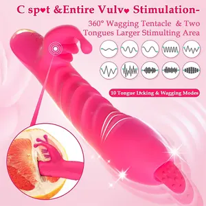 Neonrail360 tahan air Kepuasan Wanita klitoris Thrusting lidah lipit berputar bergetar G Spot kelinci Vibrator untuk wanita