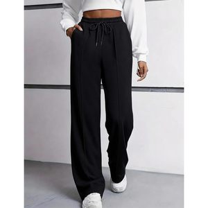 FOXA Womens Wide Leg Sweatpants Drawstring <b>Elastic</b> Waist Baggy Pants With Pockets Athletic Joggers - Product Image 2