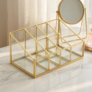 Modern Luxury Brass Framed Tempered Glass Jewelry Organizer Storage Trinket Box Makeup <b>Dressing</b> <b>Table</b> Home <b>Decorations</b> Custom - Product Image 1