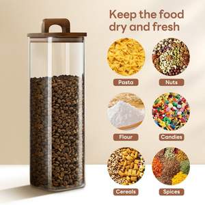 Frasco de Vidrio de Borosilicato Hermético con Tapa de Acacia, Recipiente Transparente para Almacenamiento de Alimentos con Tapa para Especias de Cocina - Product Image 3