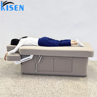 Table de massage électrique de luxe KISEN en cuir beige pour salon, équipement de spa capillaire, lit de beauté à 2 moteurs pour extensions de cils