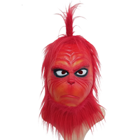 Masque en peluche de cosplay de monstre rouge, masque en latex pour décoration de Noël, masque intégral pour la tête, masque rouge de Grinch