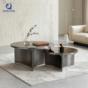 OEM <span class=keywords><strong>moderno</strong></span> divano di lusso nero acciaio inossidabile placcato marrone colore <span class=keywords><strong>vetro</strong></span> temperato nidificazione <span class=keywords><strong>tavolino</strong></span> rotondo - Product Image 3
