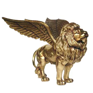 Giant golden color outdoor bronze lion with big wings sculpture